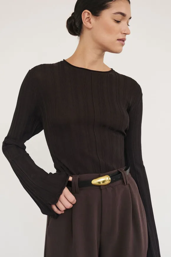 SYLVIA BITTER CHOC CREW KNIT TOP