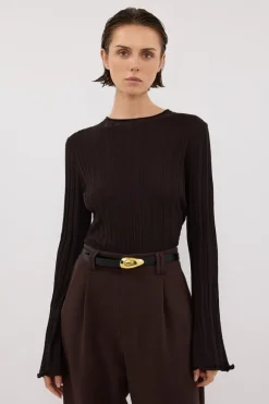 SYLVIA BITTER CHOC CREW KNIT TOP
