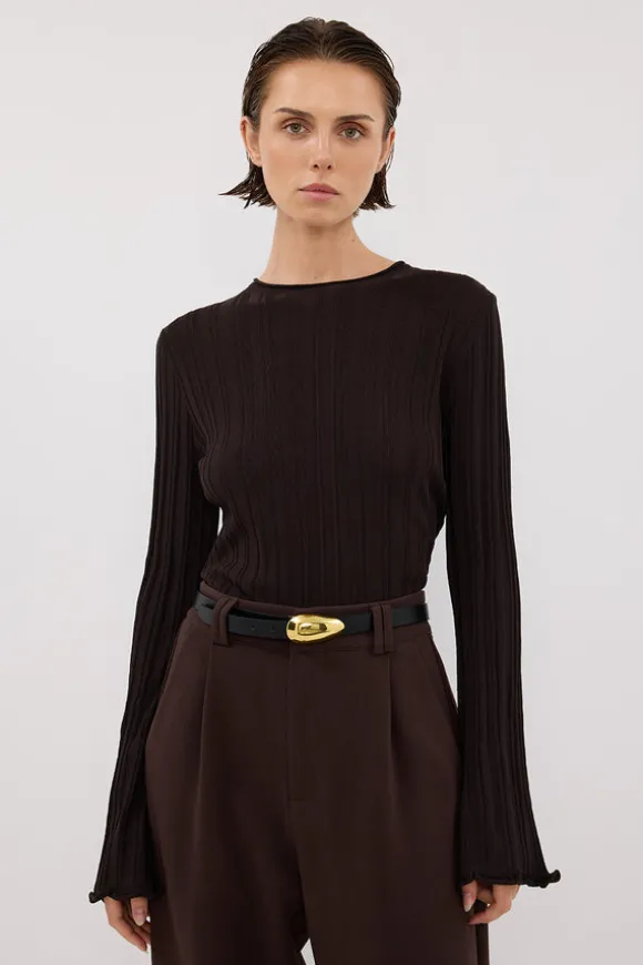 SYLVIA BITTER CHOC CREW KNIT TOP