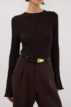 SYLVIA BITTER CHOC CREW KNIT TOP
