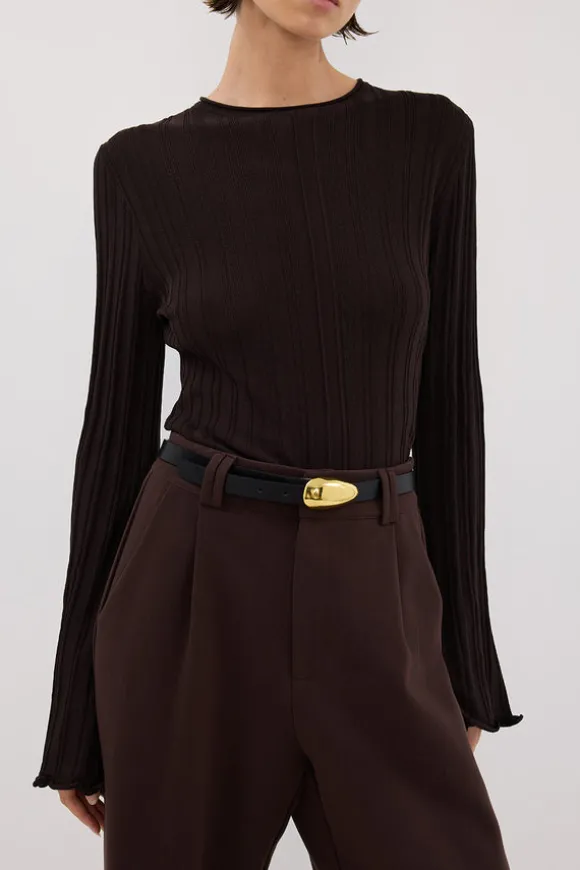 SYLVIA BITTER CHOC CREW KNIT TOP