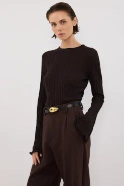 SYLVIA BITTER CHOC CREW KNIT TOP