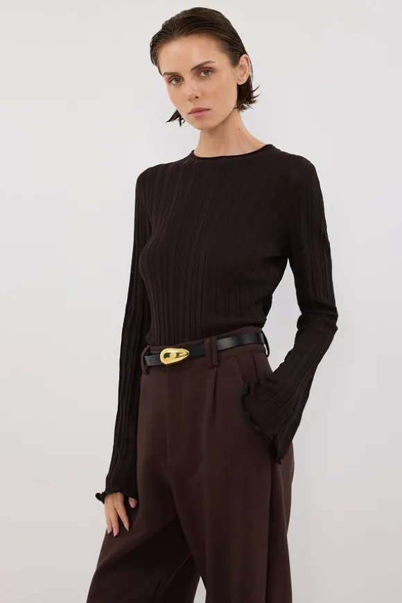SYLVIA BITTER CHOC CREW KNIT TOP