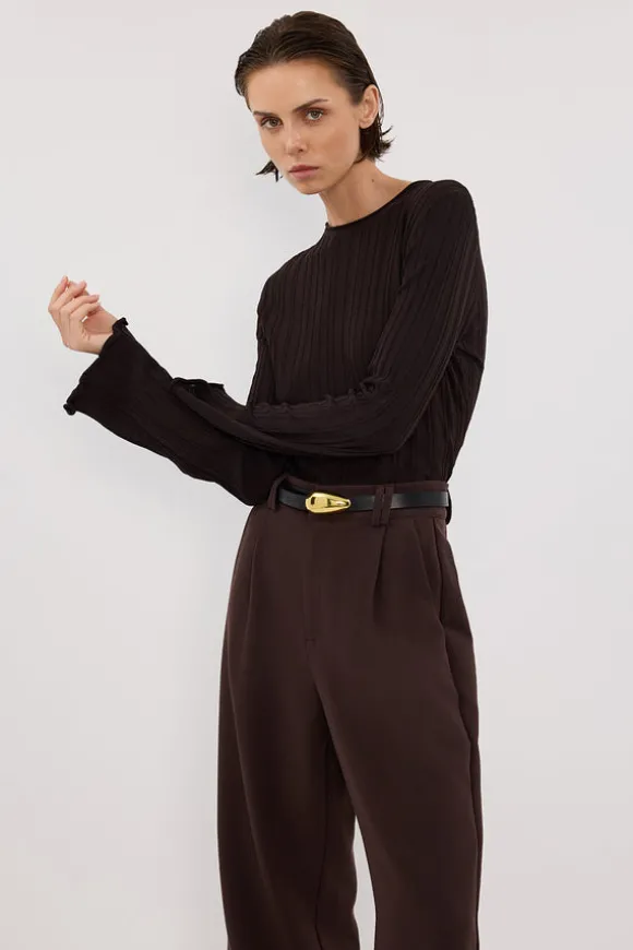 SYLVIA BITTER CHOC CREW KNIT TOP