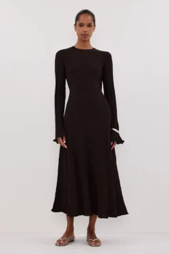 SYLVIA BITTER CHOC KNIT MIDI DRESS