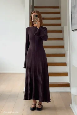 SYLVIA BITTER CHOC KNIT MIDI DRESS