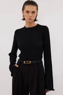 SYLVIA BLACK CREW KNIT TOP