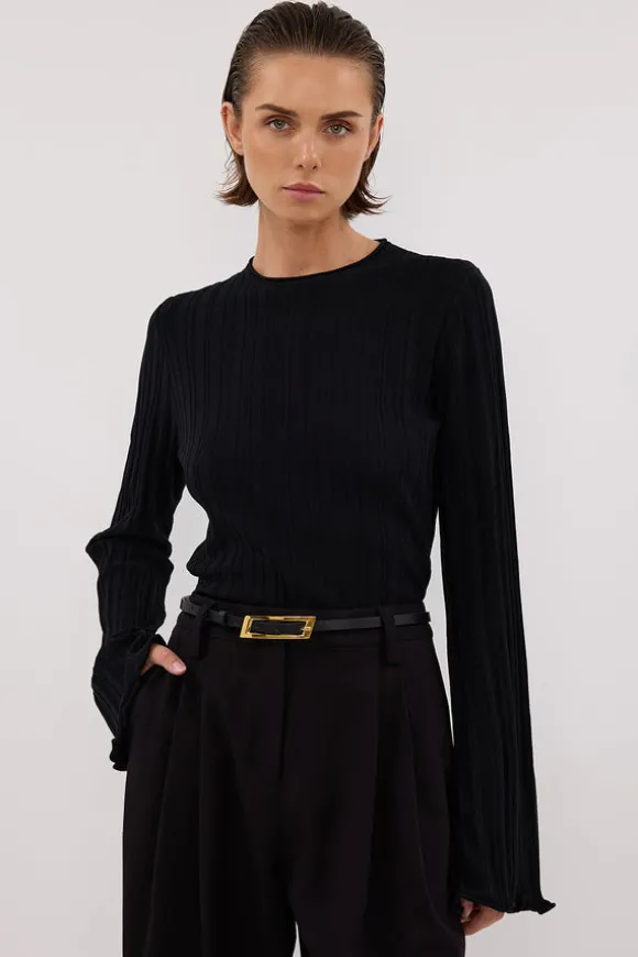 SYLVIA BLACK CREW KNIT TOP