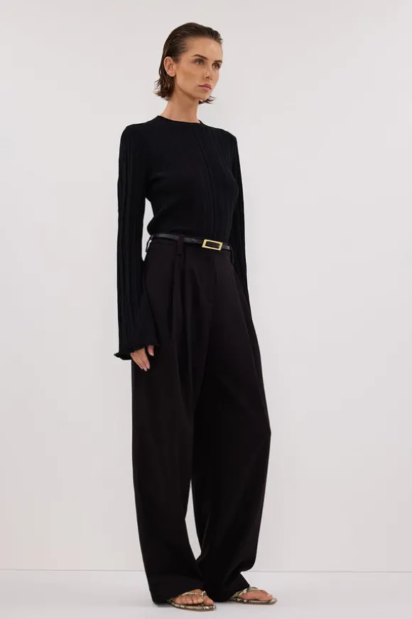 SYLVIA BLACK CREW KNIT TOP