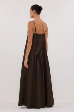 TAHLIA BITTER CHOC LINEN BLEND MIDI DRESS