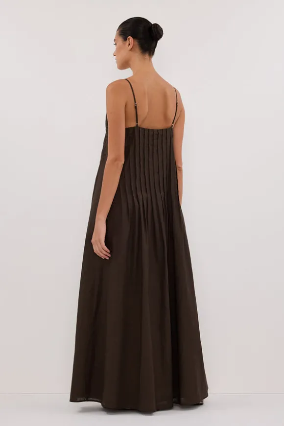 TAHLIA BITTER CHOC LINEN BLEND MIDI DRESS