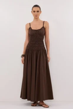 TOBY BITTER CHOC COTTON MIDI DRESS