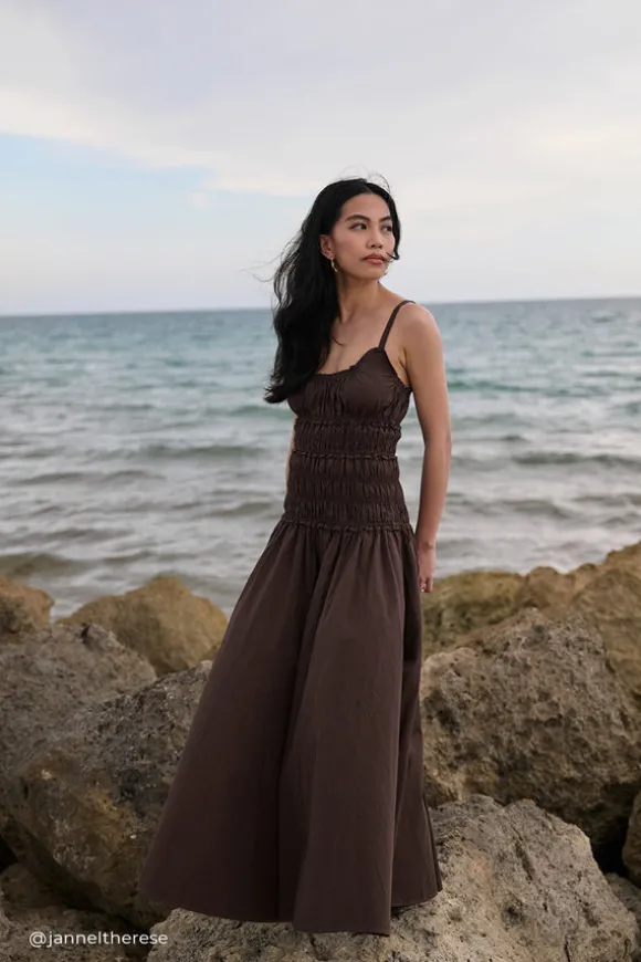 TOBY BITTER CHOC COTTON MIDI DRESS