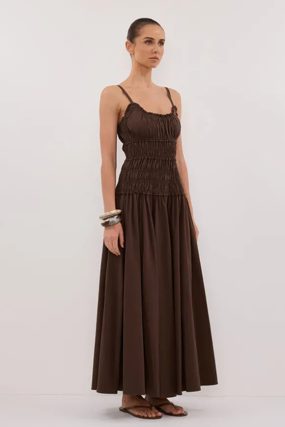 TOBY BITTER CHOC COTTON MIDI DRESS