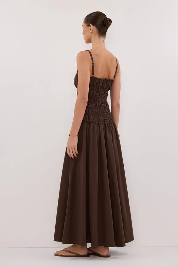 TOBY BITTER CHOC COTTON MIDI DRESS