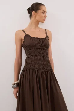 TOBY BITTER CHOC COTTON MIDI DRESS