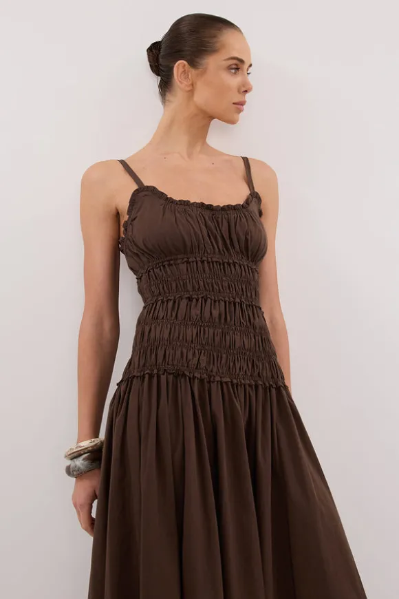TOBY BITTER CHOC COTTON MIDI DRESS
