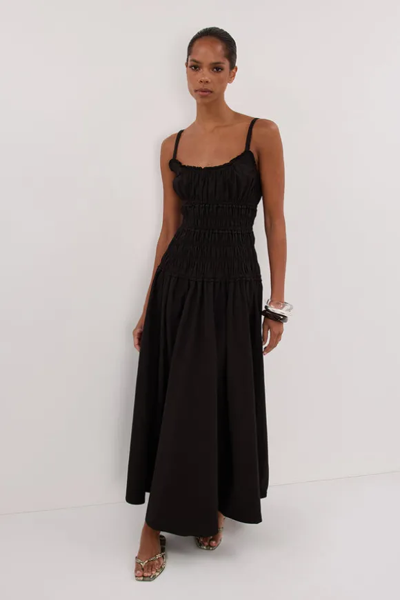 TOBY BLACK COTTON MIDI DRESS
