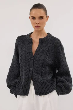 TOM CHARCOAL CABLE KNIT CARDIGAN
