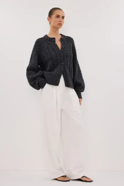 TOM CHARCOAL CABLE KNIT CARDIGAN
